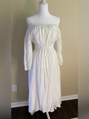 Astr Off-Shoulder White Midi Dress with Cutout Waist